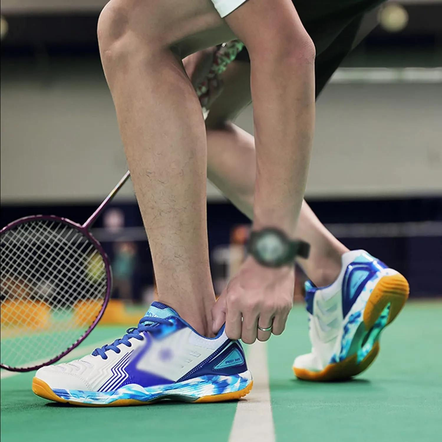 AIRFUL Men's Tennis Racquetball Shoes, Squash Court Shoes Fashion Badminton Sneakers Breathable Pickleball Trainers Volleyball Gym Shoes (Color : Green, Size : 11 Women/9.5 Men)