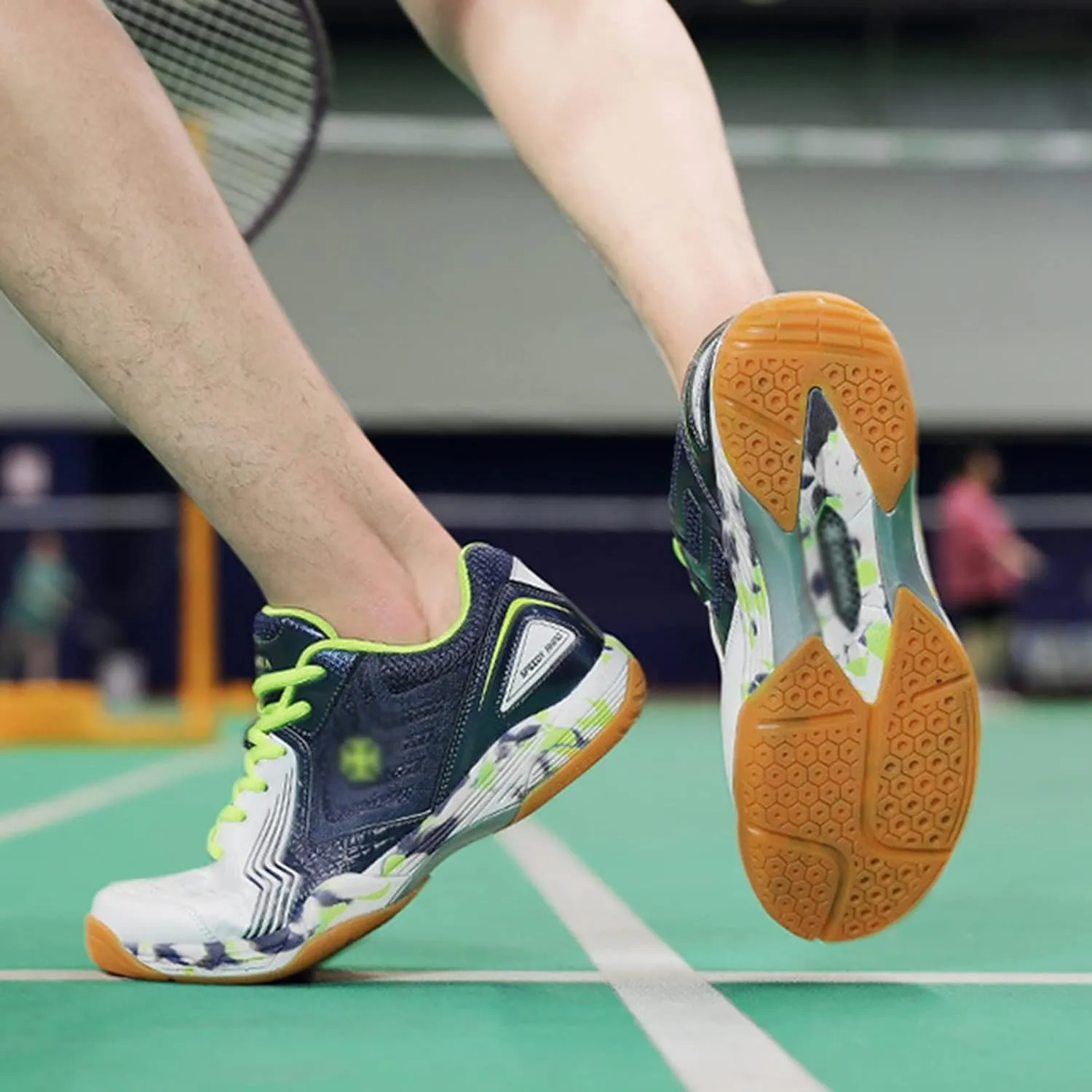 AIRFUL Men's Tennis Racquetball Shoes, Squash Court Shoes Fashion Badminton Sneakers Breathable Pickleball Trainers Volleyball Gym Shoes (Color : Green, Size : 11 Women/9.5 Men)