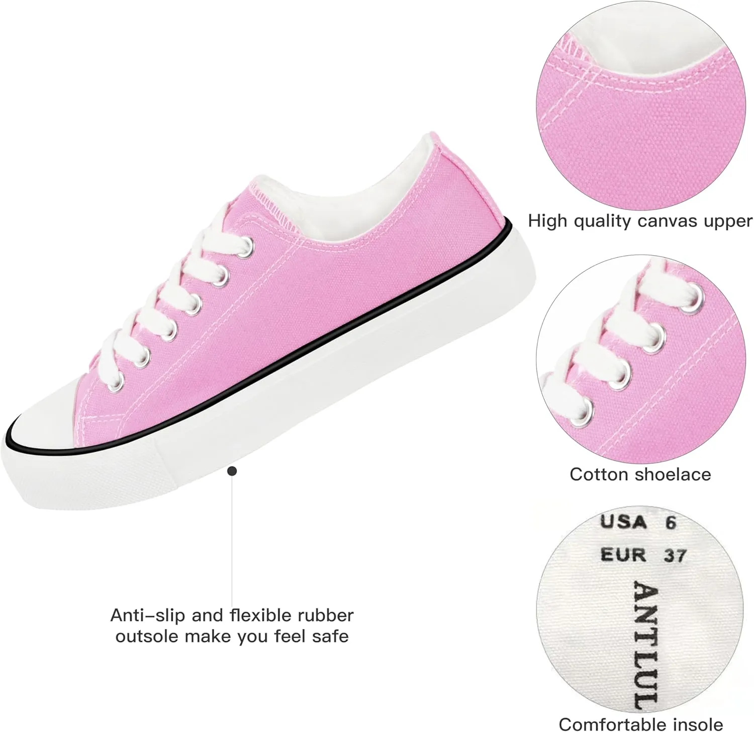 ANTLULU Womens Canvas Shoes Low Top and Lace up Fashion Casual Sneakers Black and White Classic