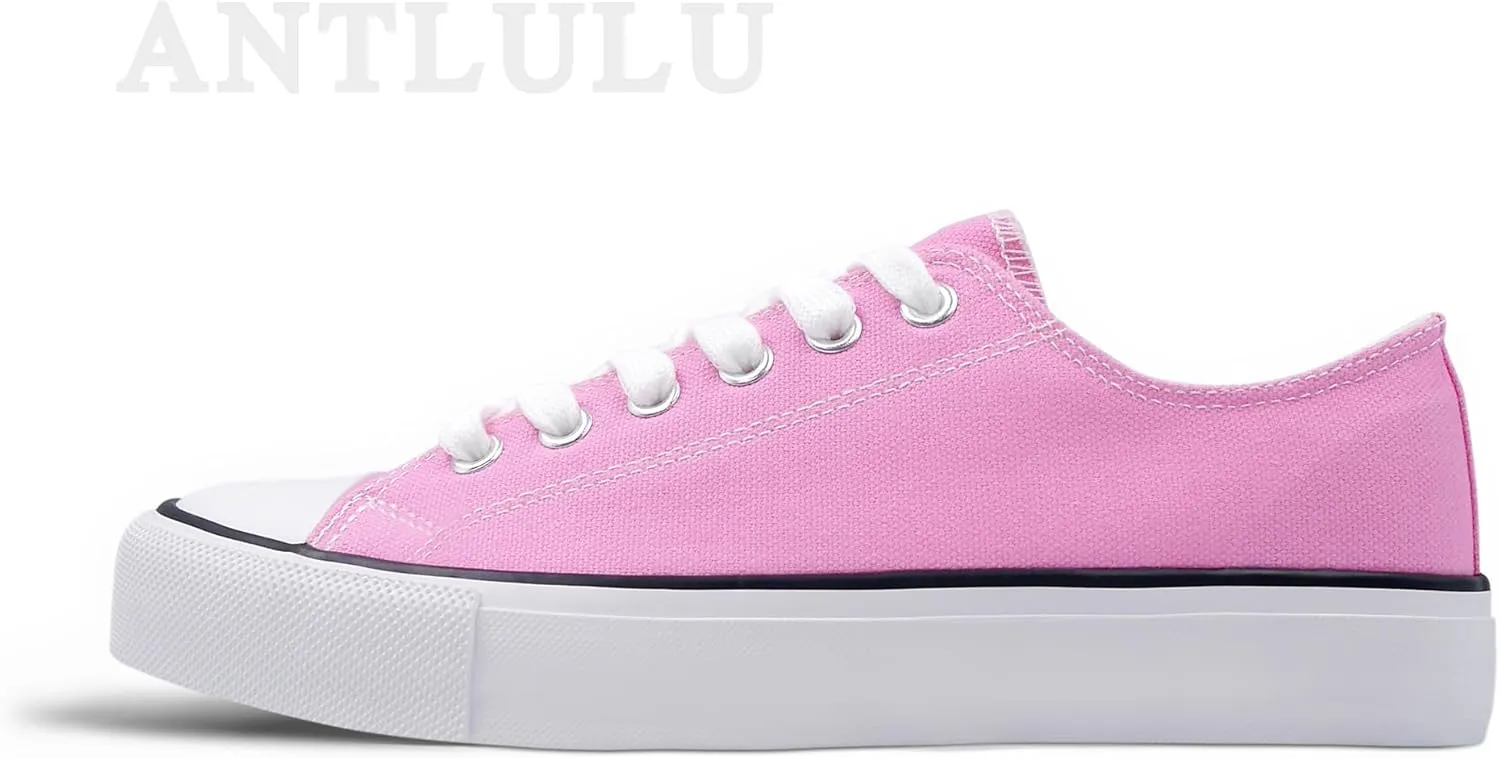 ANTLULU Womens Canvas Shoes Low Top and Lace up Fashion Casual Sneakers Black and White Classic