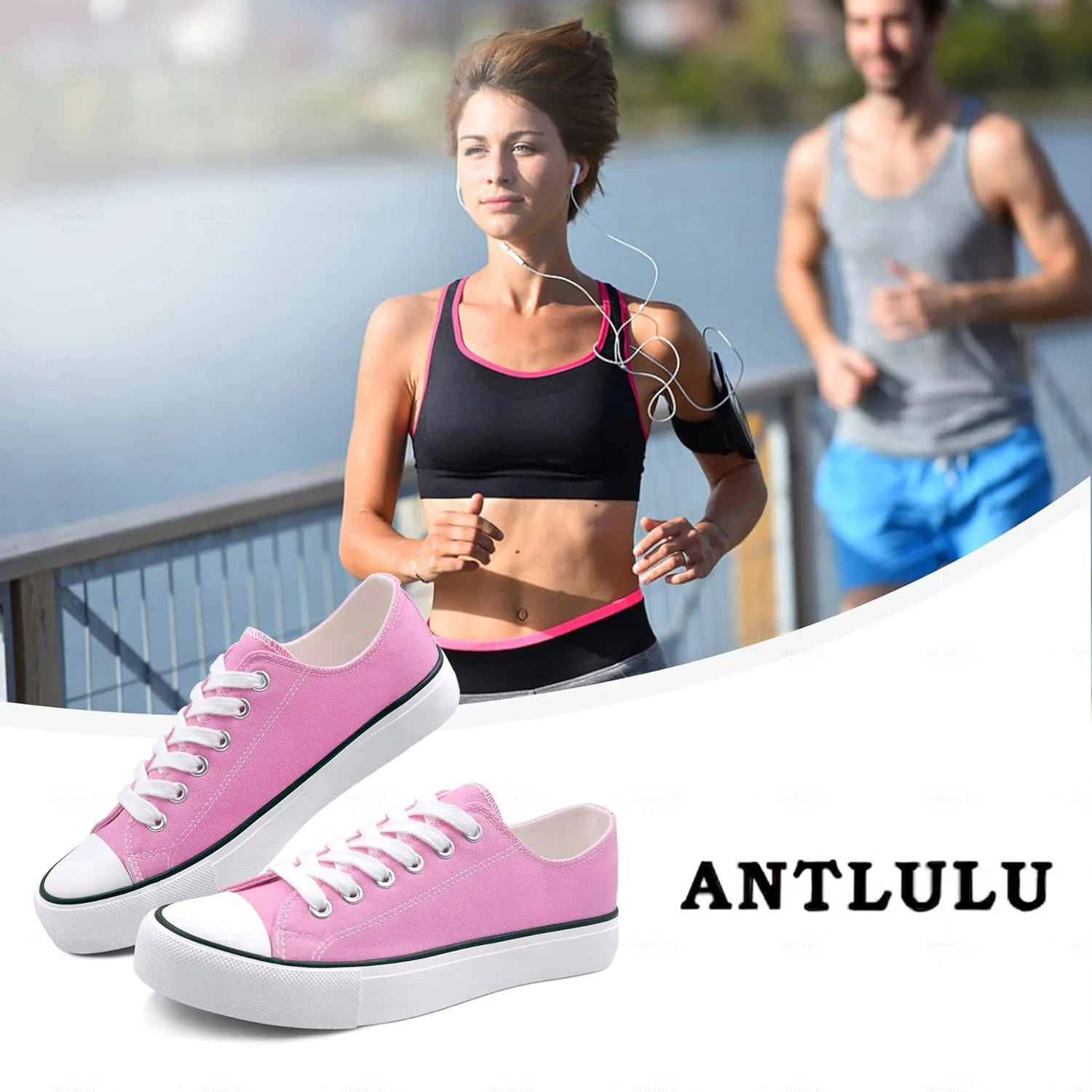 ANTLULU Womens Canvas Shoes Low Top and Lace up Fashion Casual Sneakers Black and White Classic