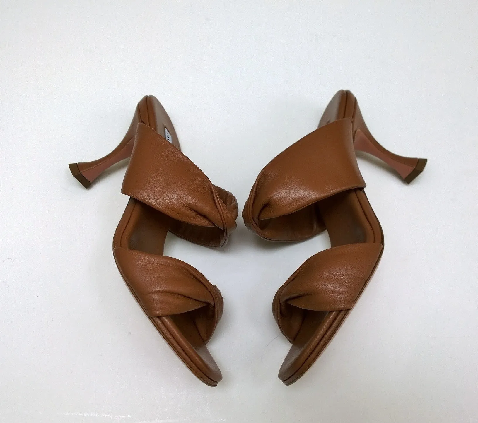 Aquazzura Twist 75 Cuoio Warm Brown Leather Sandals Heels Slide