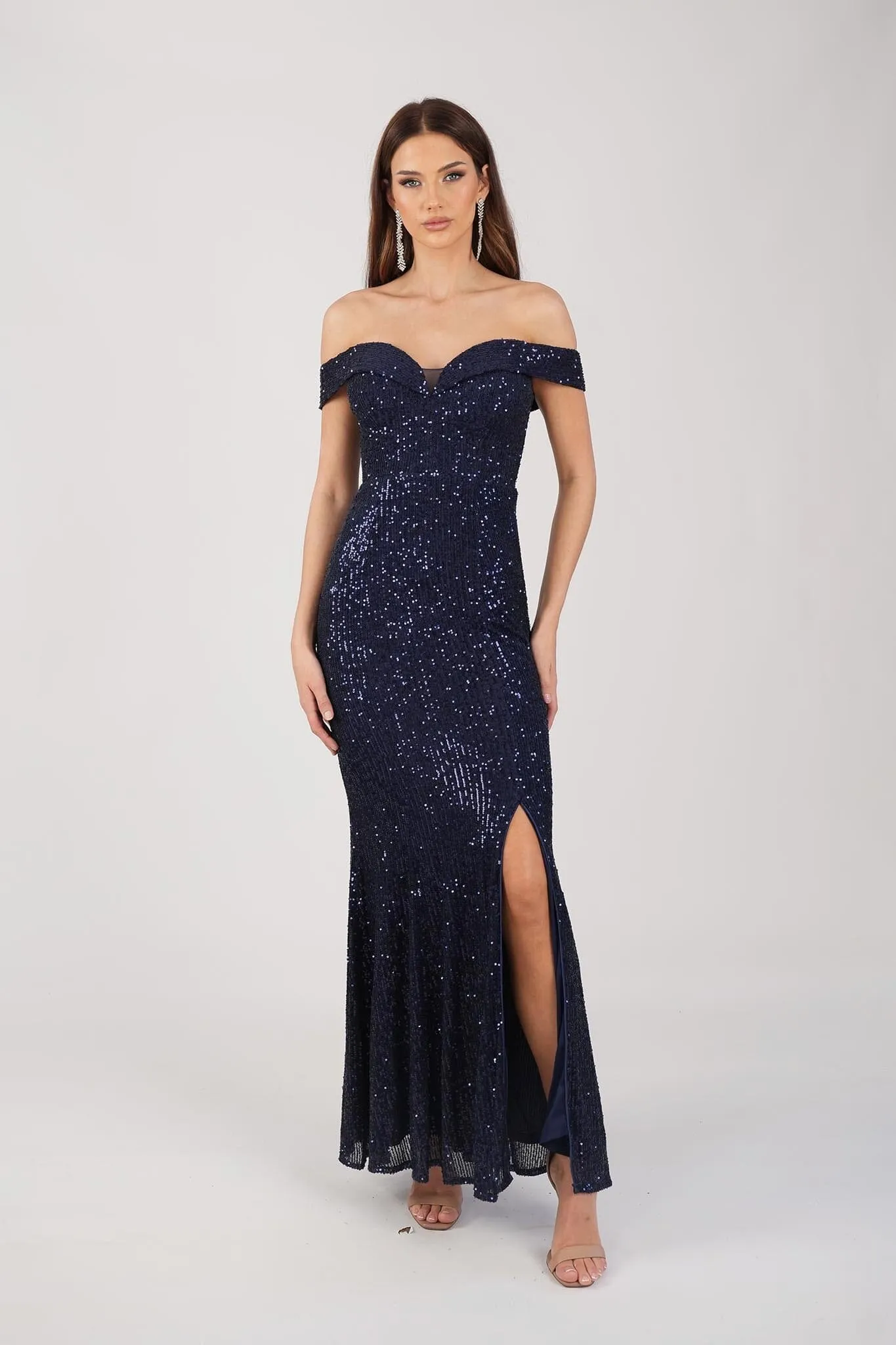 Astrid Off Shoulder Sequin Maxi Dress - Navy