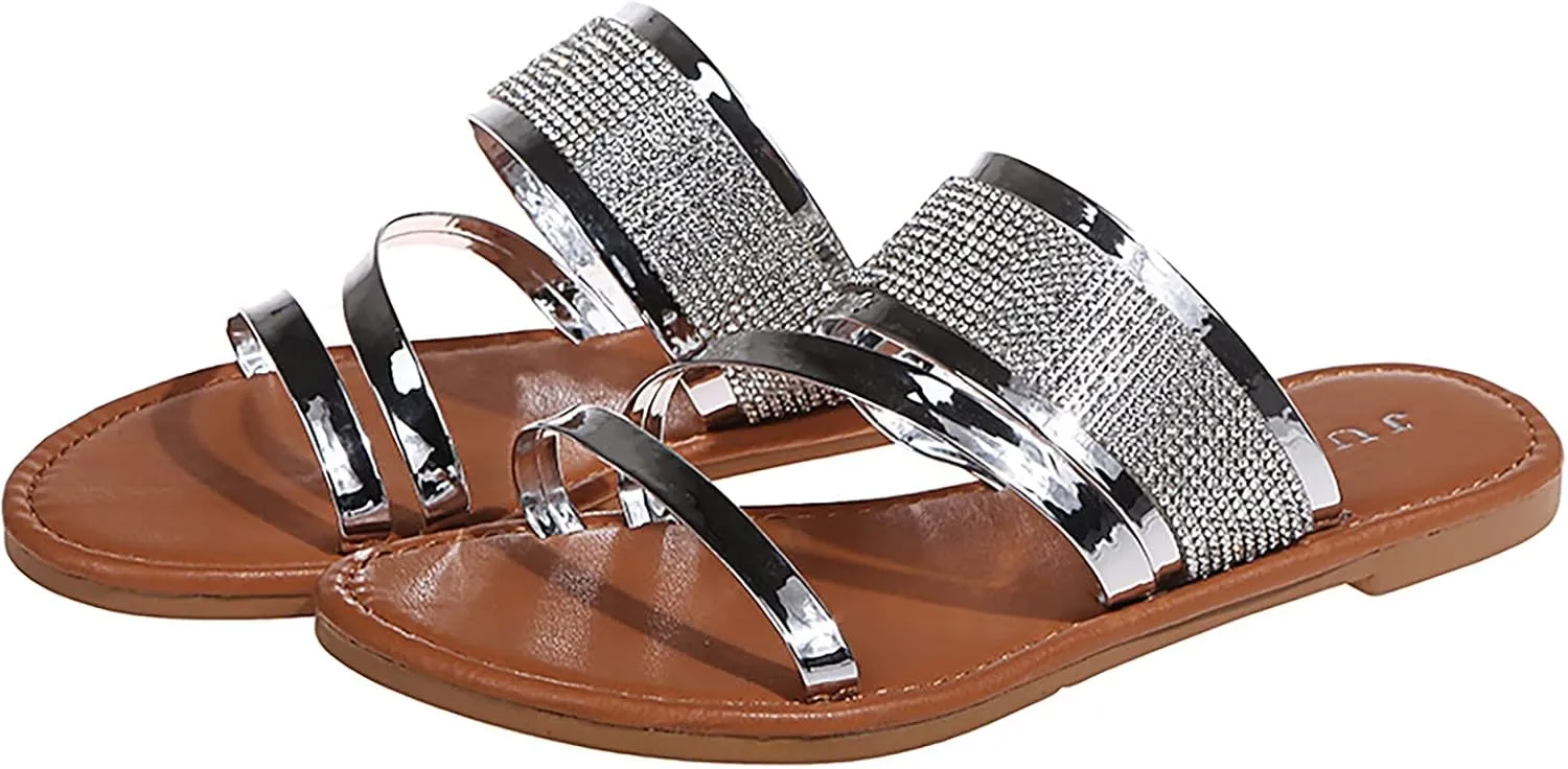 Beach Sandals for Women Roman Slip on Ring Toe Flip Flop Breathable Pluse Size for Women Summer Wedding