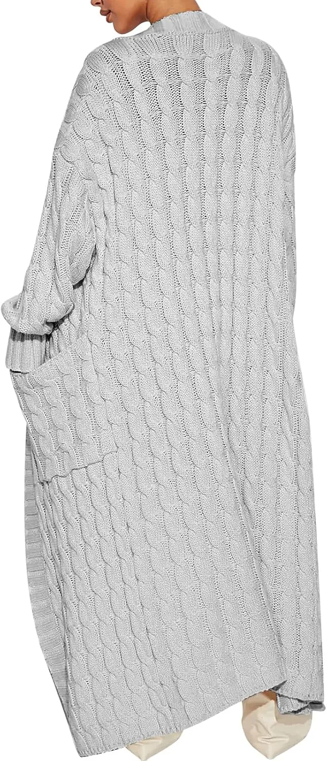 Caracilia Womens Long Cardigan Sweaters 2025 Fall Open Front Coat Long Sleeve Cable Knit Maxi Outerwear Trendy Jacket Clothes