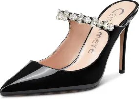 Castamere Womens Slingback Slip On High Heels Pumps Rhinestones Strappy Pointy Toe 10CM Heel Sandals