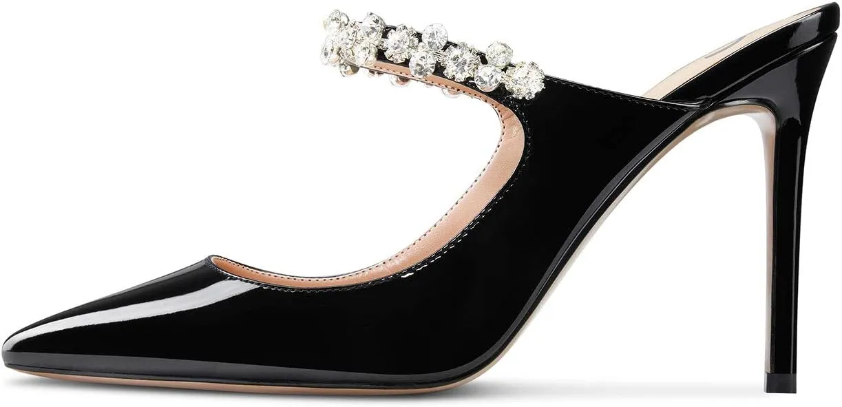 Castamere Womens Slingback Slip On High Heels Pumps Rhinestones Strappy Pointy Toe 10CM Heel Sandals