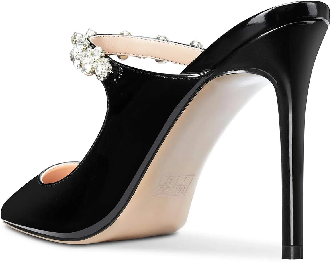 Castamere Womens Slingback Slip On High Heels Pumps Rhinestones Strappy Pointy Toe 10CM Heel Sandals