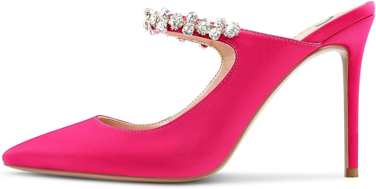 Castamere Womens Slingback Slip On High Heels Pumps Rhinestones Strappy Pointy Toe 10CM Heel Sandals