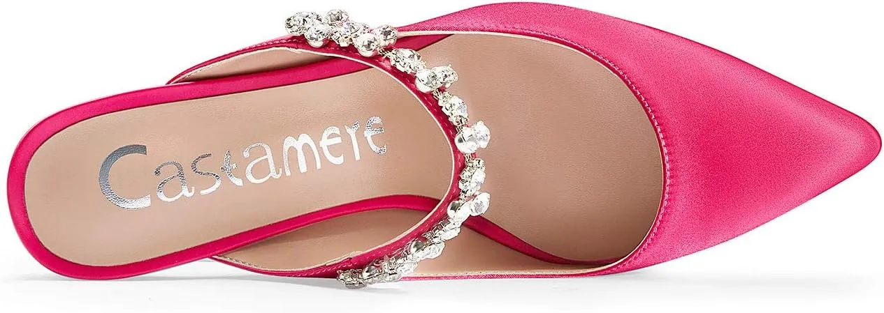 Castamere Womens Slingback Slip On High Heels Pumps Rhinestones Strappy Pointy Toe 10CM Heel Sandals