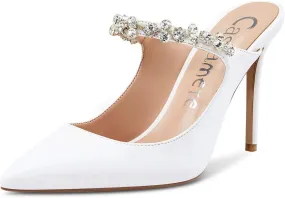 Castamere Womens Slingback Slip On High Heels Pumps Rhinestones Strappy Pointy Toe 10CM Heel Sandals