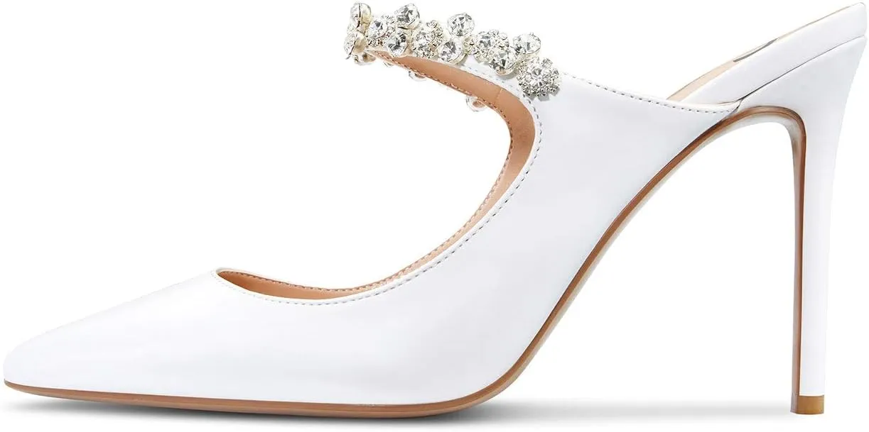 Castamere Womens Slingback Slip On High Heels Pumps Rhinestones Strappy Pointy Toe 10CM Heel Sandals