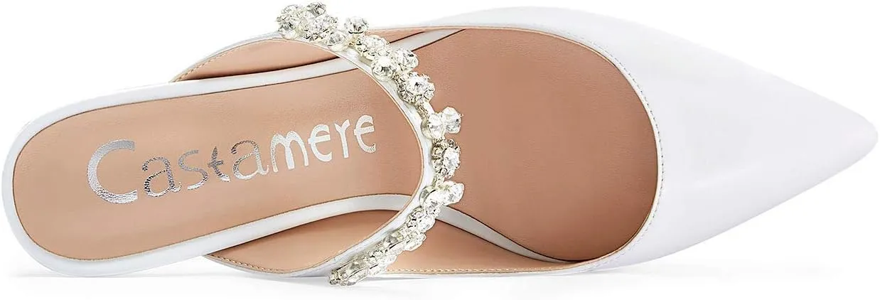 Castamere Womens Slingback Slip On High Heels Pumps Rhinestones Strappy Pointy Toe 10CM Heel Sandals
