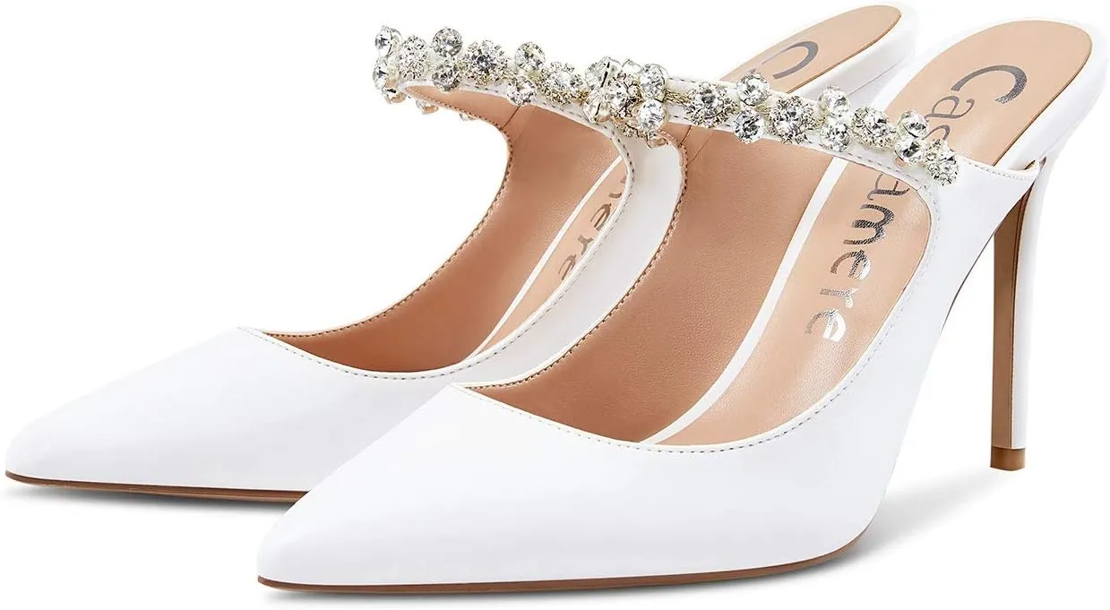 Castamere Womens Slingback Slip On High Heels Pumps Rhinestones Strappy Pointy Toe 10CM Heel Sandals