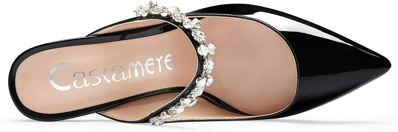 Castamere Womens Slingback Slip On High Heels Pumps Rhinestones Strappy Pointy Toe 10CM Heel Sandals