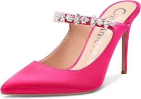 Castamere Womens Slingback Slip On High Heels Pumps Rhinestones Strappy Pointy Toe 10CM Heel Sandals