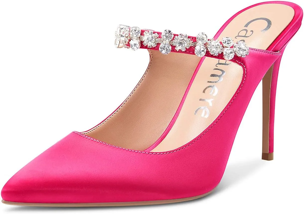 Castamere Womens Slingback Slip On High Heels Pumps Rhinestones Strappy Pointy Toe 10CM Heel Sandals