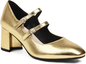 Chunky High Heels Closed Round Toe Mary Jane Pumps
