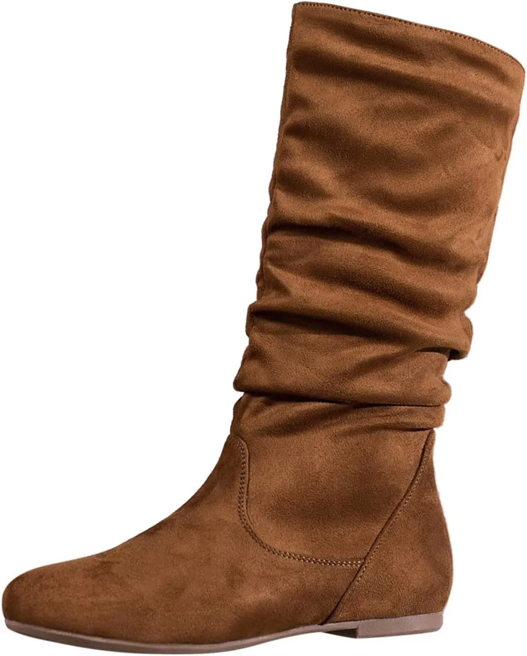 Combat Boots Womens Retro Side Zipper Flats Thigh High Boots Pleated Suede Knee High Boots Fall Long Bootie