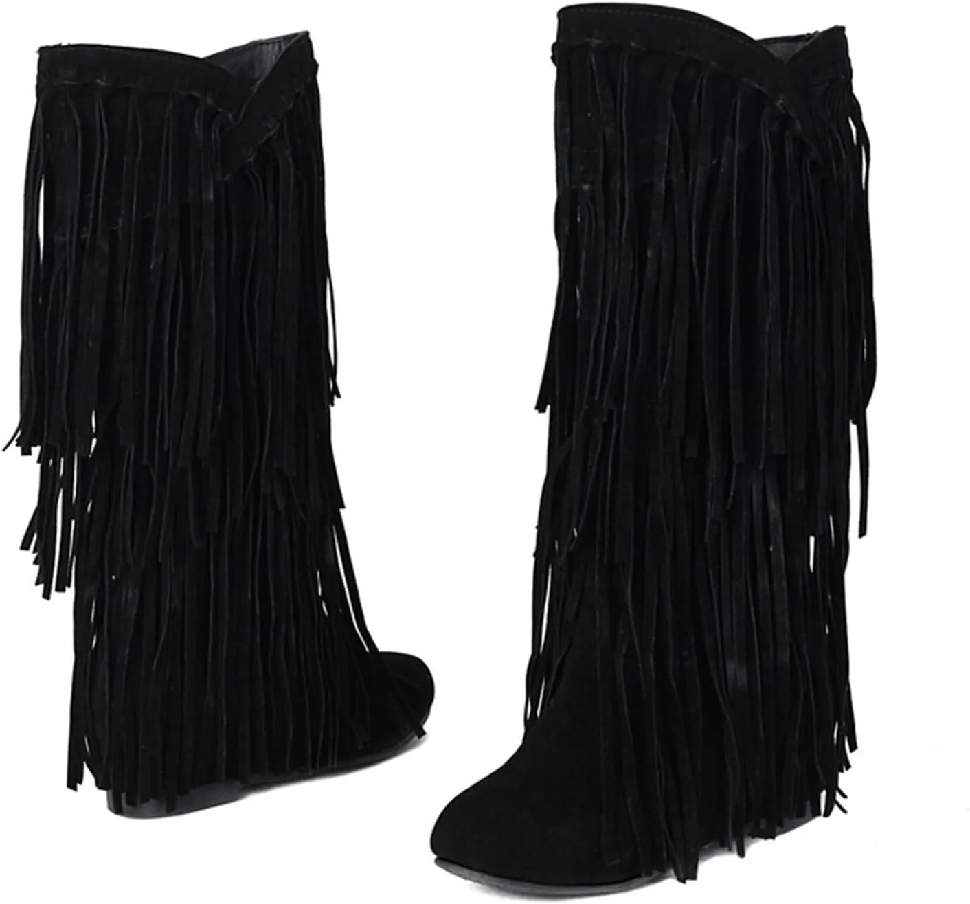 Combat Boots Womens Tassel Cowboys Thigh High Boots Suede Flat Knee High Boots Mid Calf Tall Long Bootie