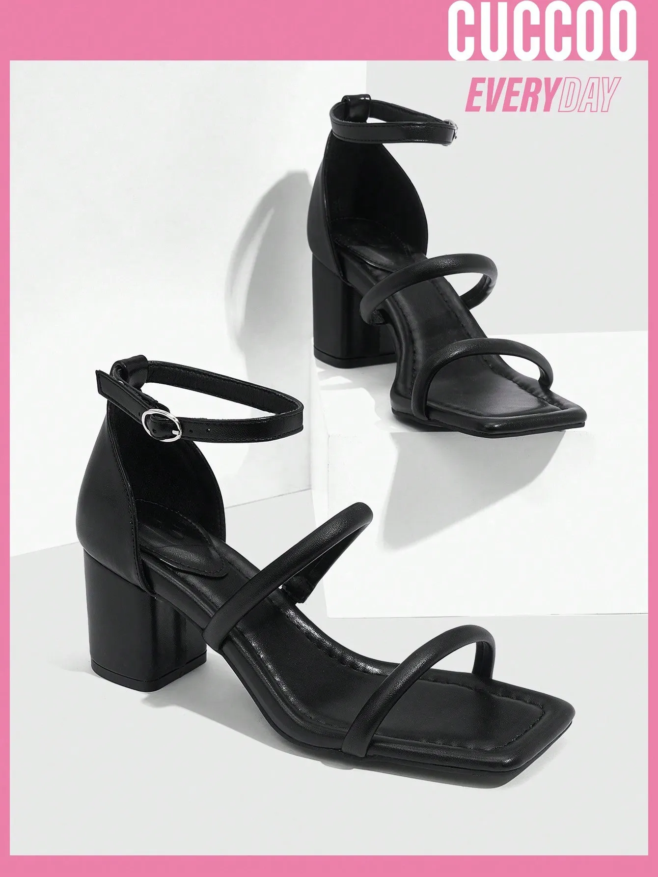 CUCCOO BIZCHIC Woman Shoes Fashionable High Heeled Comfortable Ankle Strap Sandals With Slim Straps, Black For Spring And Summer