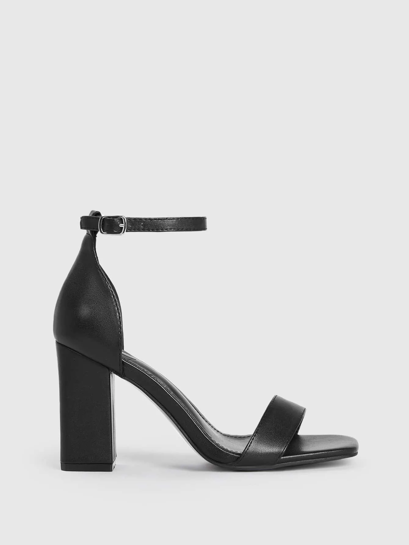 CUCCOO BIZCHIC Woman Shoes Minimalist Chunky Heeled Ankle Strap Sandals, Elegant Black Artificial Leather Sandals For Summer Graduation Heels Prom Heels Vacation Shoes Summer Sale Back To School Shoes College Student Shoes