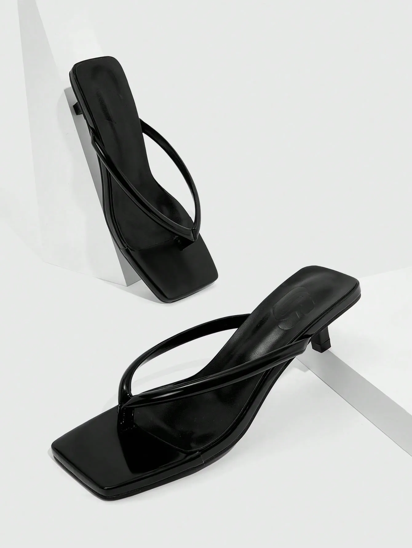 CUCCOO BIZCHIC Woman Shoes Toe Post Stiletto Heeled Minimalist Square Toe Black Sandals For Summer Graduation Heels Prom Heels Vacation Shoes Summer Sale Back To School Shoes College Student Shoes
