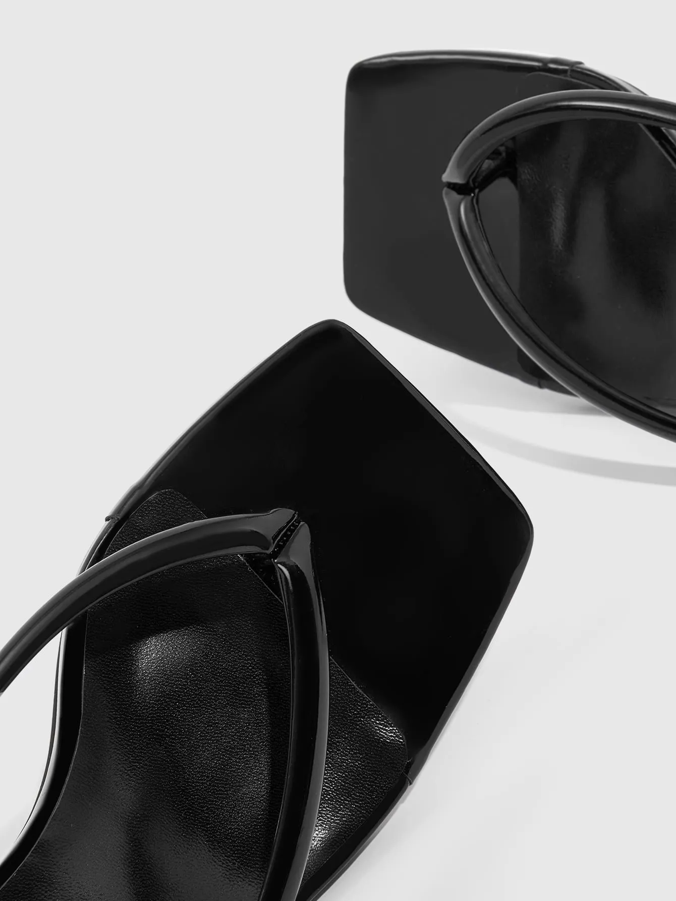 CUCCOO BIZCHIC Woman Shoes Toe Post Stiletto Heeled Minimalist Square Toe Black Sandals For Summer Graduation Heels Prom Heels Vacation Shoes Summer Sale Back To School Shoes College Student Shoes