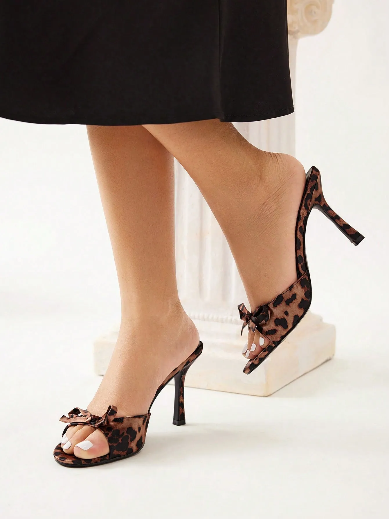 CUCCOO CHICEST Brown PU Women's Mule Pointed Toe High Heel Sandals Elegant Sandals