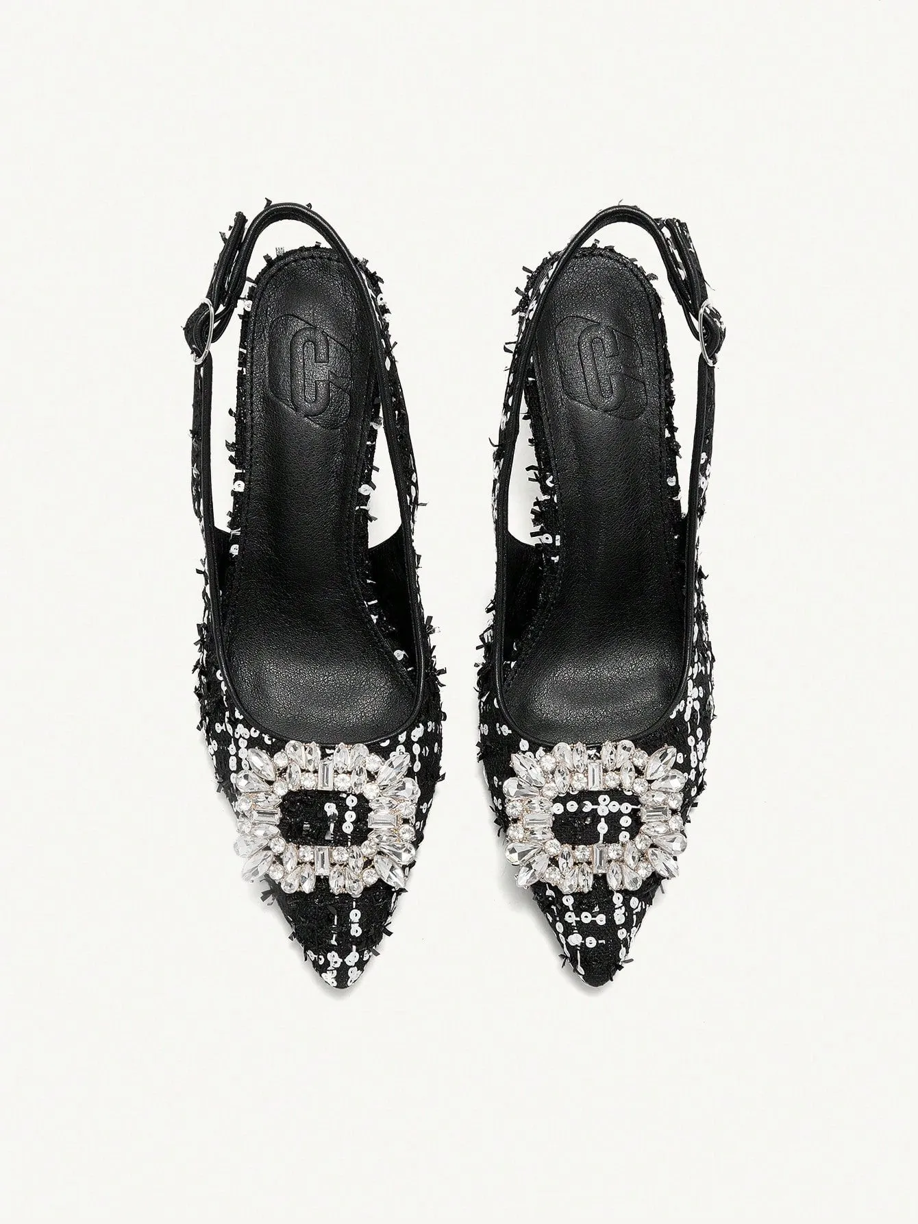 CUCCOO CHICEST Fashionable Pointed Toe Stiletto Outdoor Shoes With Buckle, Black & White, For Women