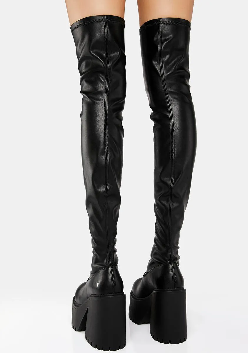 Disguise Black Stretch Thigh-High Boots