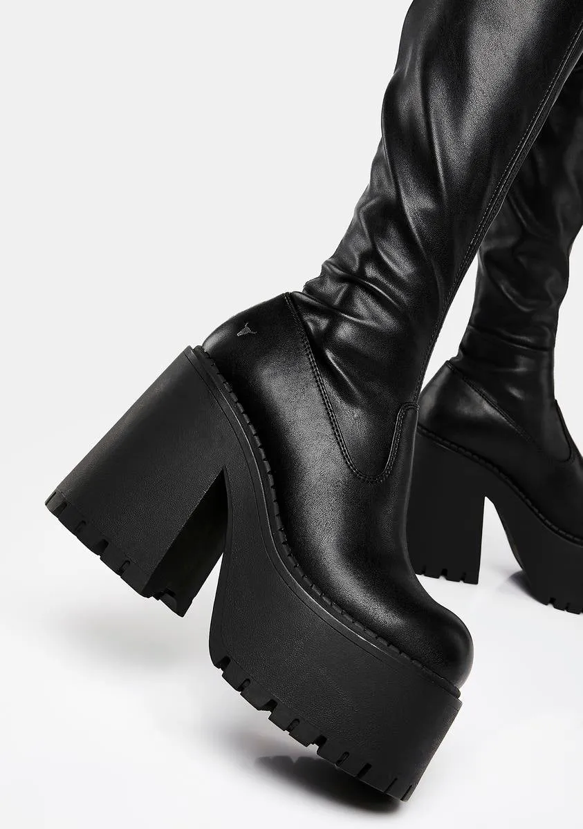 Disguise Black Stretch Thigh-High Boots