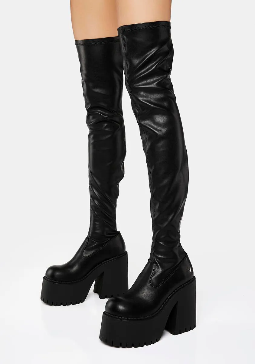Disguise Black Stretch Thigh-High Boots