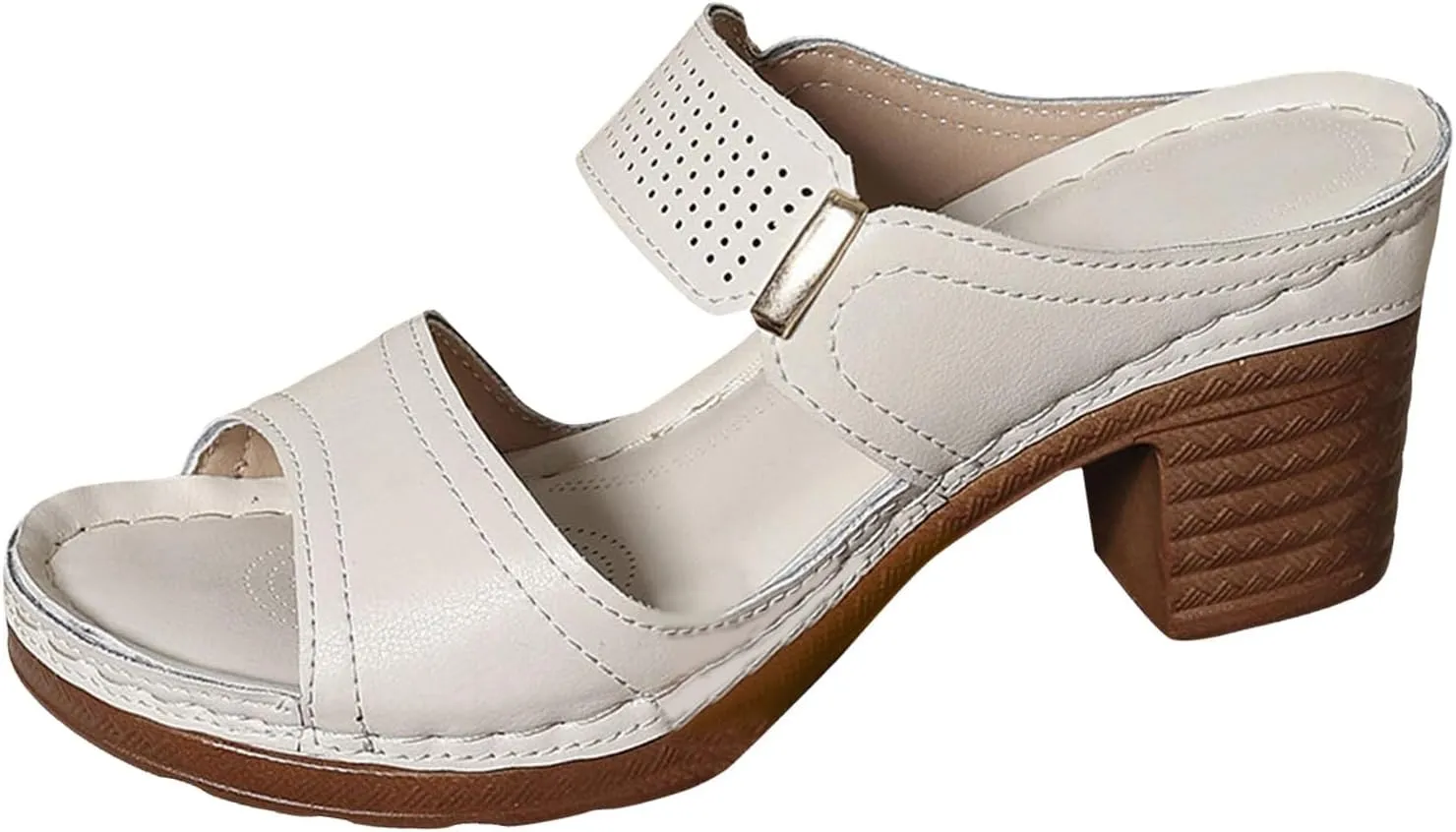 Dressy Strappy High 1 Heel Open Toe Sandals Hollow Solid Color Large Size Women's Slip On Slippers