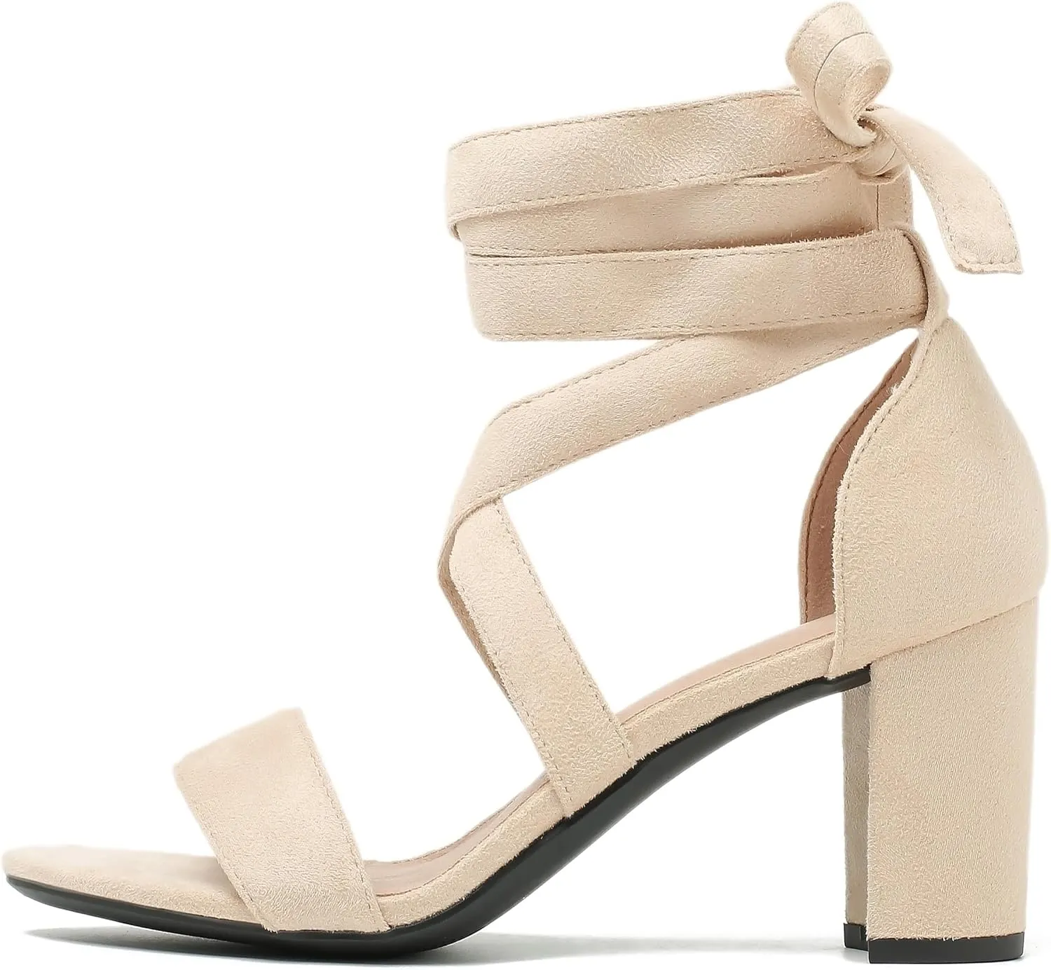 fereshte Women's Strappy Heels Lace Up Heels 3 Inch Chunky Block High Heel Dress Sandals