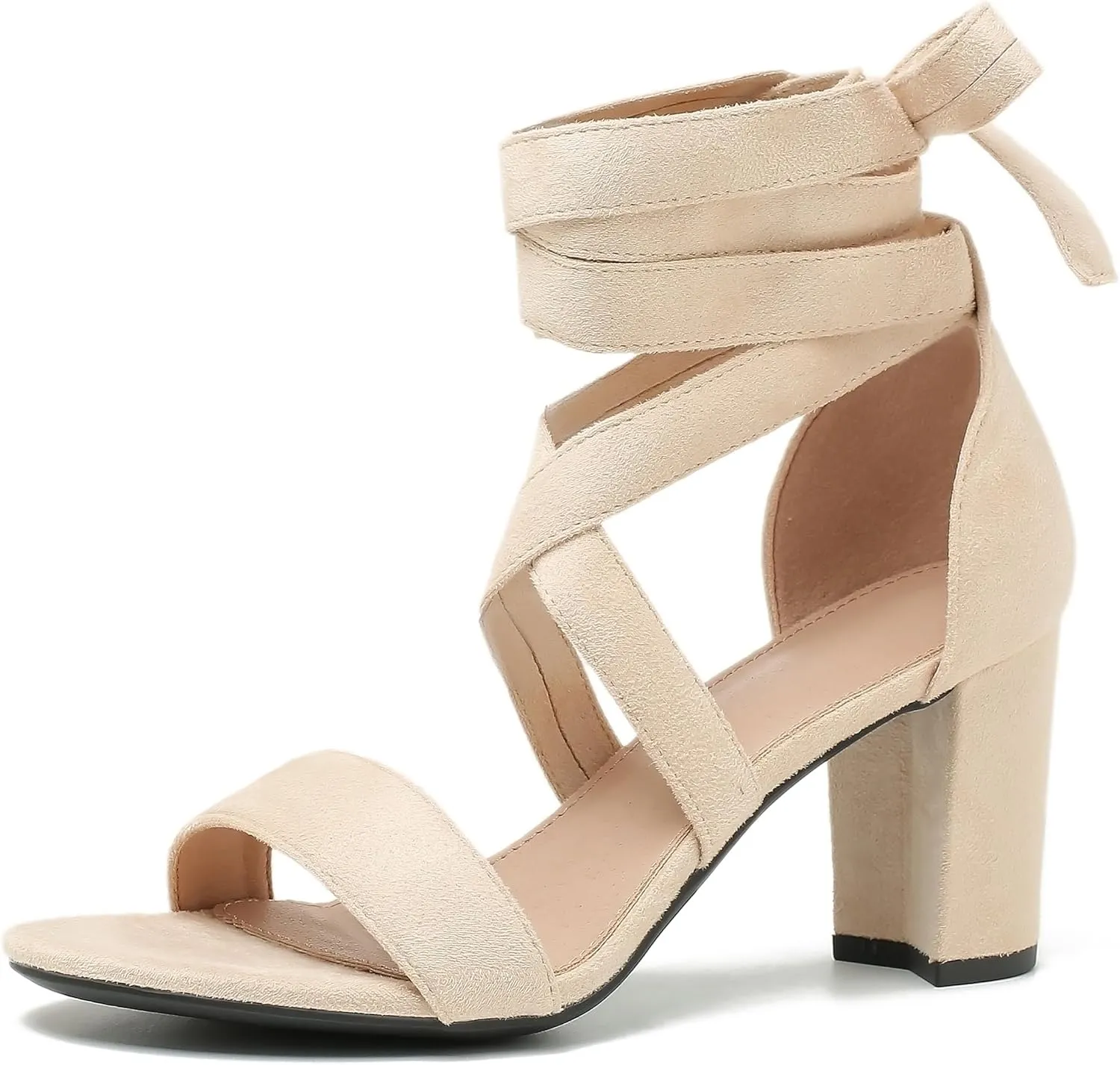 fereshte Women's Strappy Heels Lace Up Heels 3 Inch Chunky Block High Heel Dress Sandals