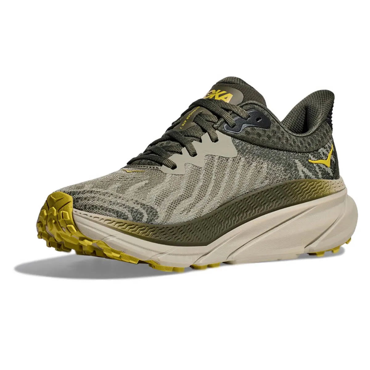 Mens Hoka Challenger 7 Trail Running Shoes - Olive Haze/Forest Cover