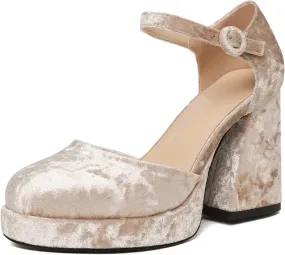 Joseywade Platform Mary Janes Women Chunky Block Heel Pumps Closed Round Toe 4 Inch Ankle Strap High Heel Shoes