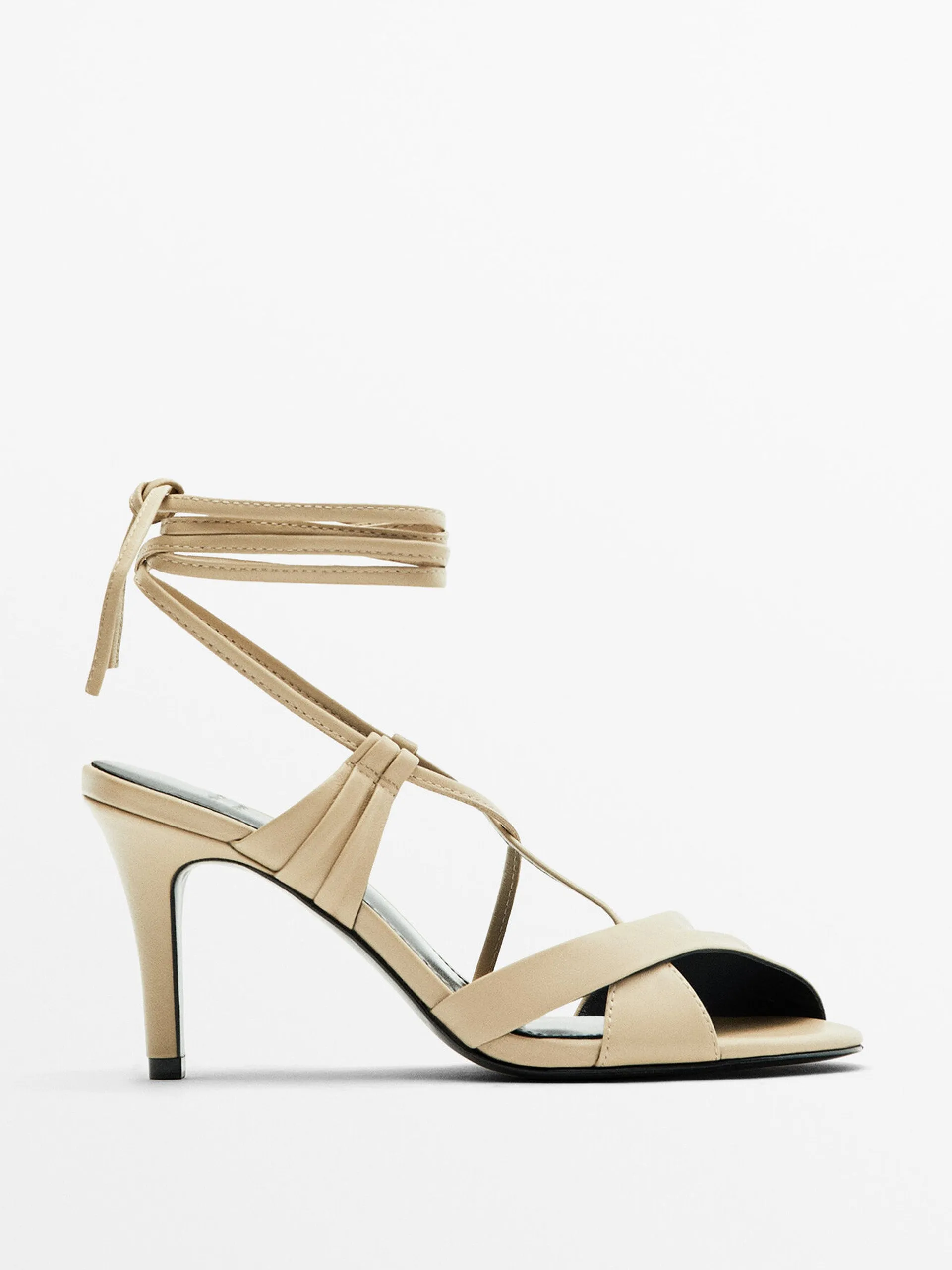Leather high-heel lace-up sandals