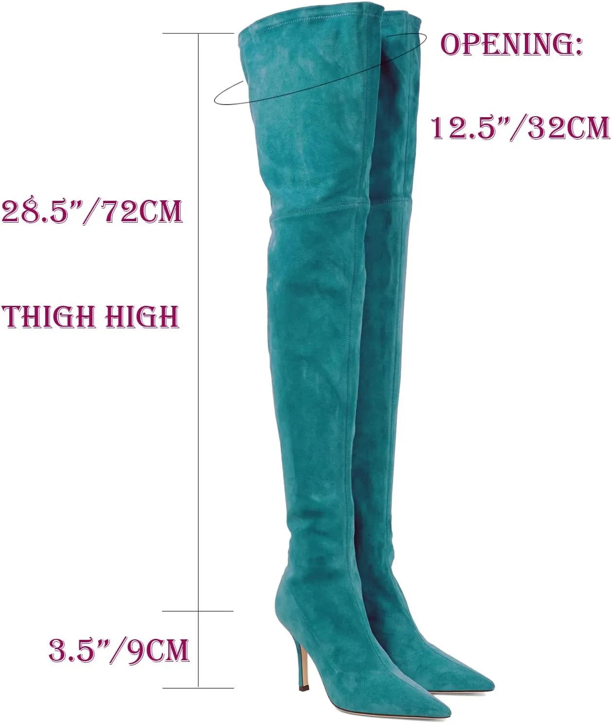 LEHOOR Sexy High Heels Thigh High Stiletto Boots Women Pointed Toe Stretch Zip Kitten Heel Suede Over Knee Boots 4-11 M US