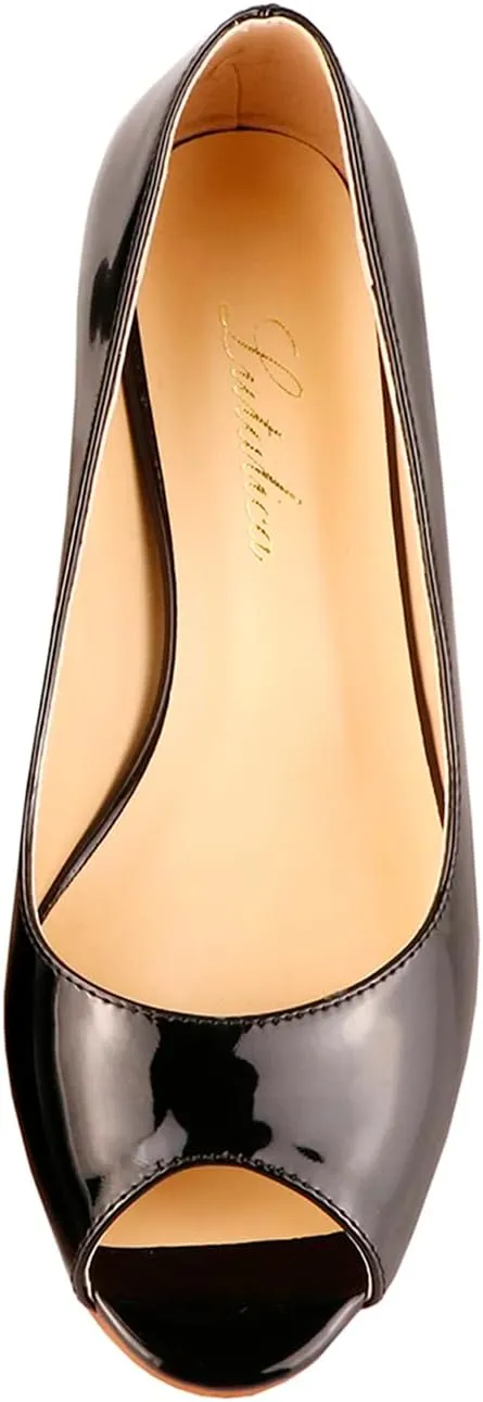 Lutalica W Women's Classic Open Toe Low Kitten Heel Sandals Slip On Medium Heel Peep Toe Dress Pumps