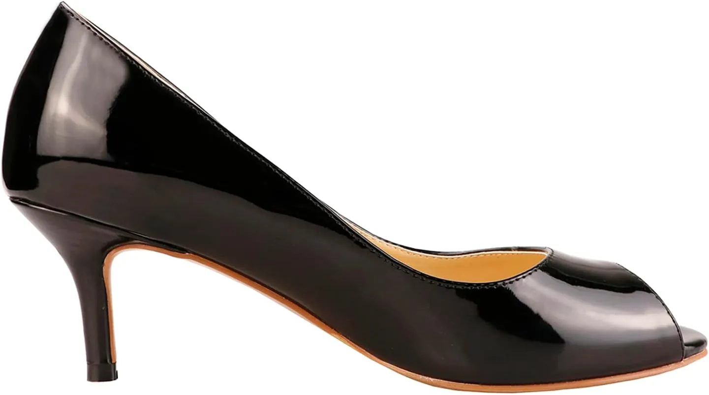 Lutalica W Women's Classic Open Toe Low Kitten Heel Sandals Slip On Medium Heel Peep Toe Dress Pumps