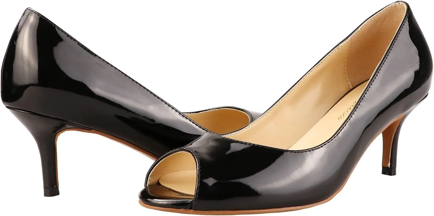 Lutalica W Women's Classic Open Toe Low Kitten Heel Sandals Slip On Medium Heel Peep Toe Dress Pumps