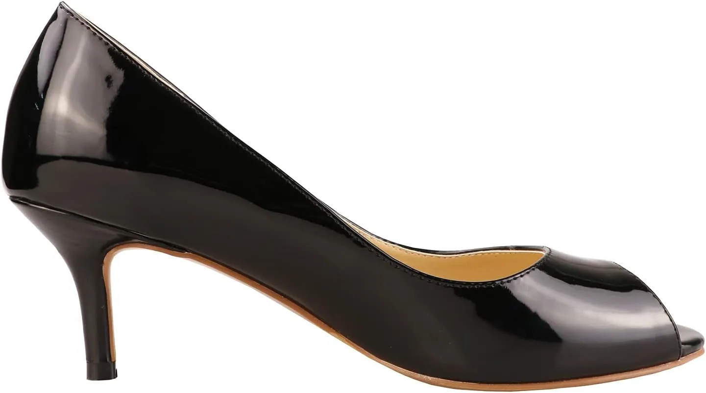 Lutalica W Women's Classic Open Toe Low Kitten Heel Sandals Slip On Medium Heel Peep Toe Dress Pumps