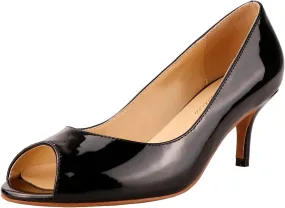 Lutalica W Women's Classic Open Toe Low Kitten Heel Sandals Slip On Medium Heel Peep Toe Dress Pumps