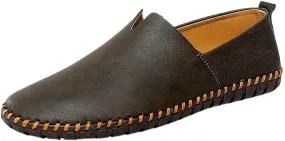 Men's Vegan Leather Loafers - Round Toe, Flexible, Anti-Slip, Comfortable Slip-On Shoes for Walking and Fashion