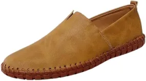 Men's Vegan Leather Loafers - Round Toe, Flexible, Anti-Slip, Comfortable Slip-On Shoes for Walking and Fashion
