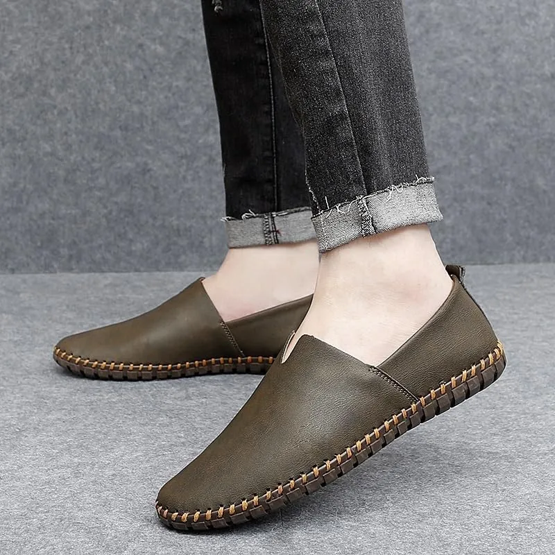 Men's Vegan Leather Loafers - Round Toe, Flexible, Anti-Slip, Comfortable Slip-On Shoes for Walking and Fashion