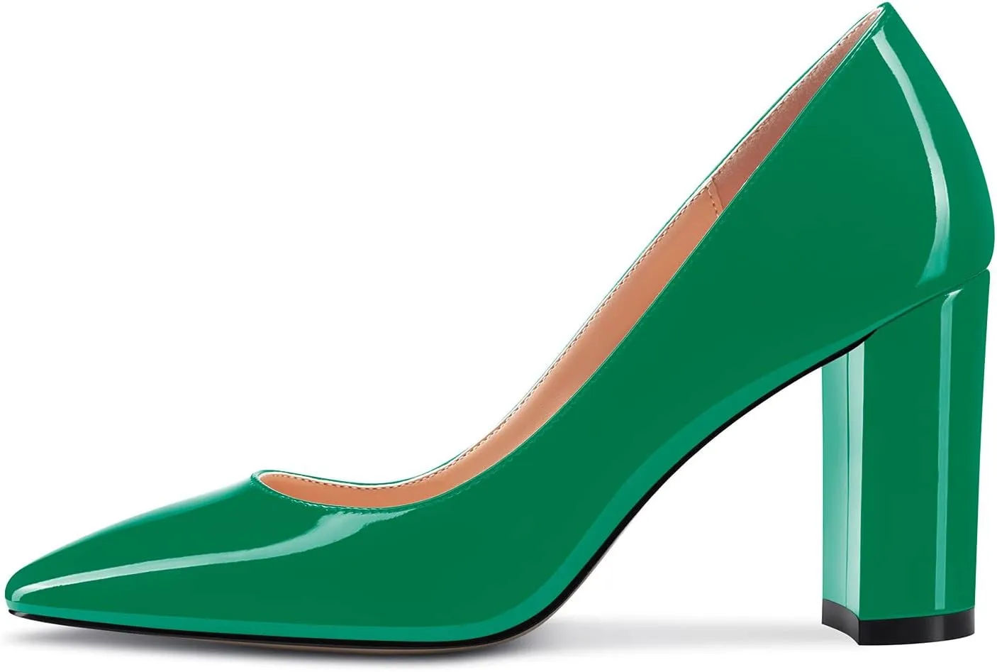 NobleOnly Women High Chunky Block Heel Square Close Toe Slip-on Pumps Classic Cute Dress Shoes 3.3 Inches Heels