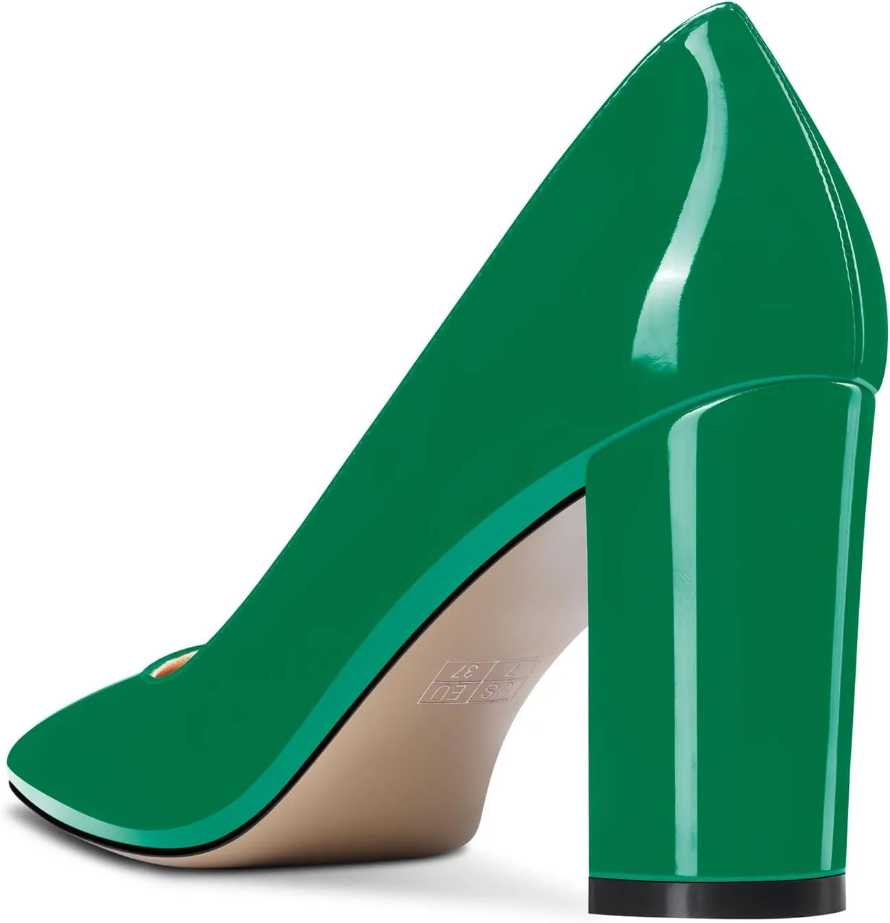 NobleOnly Women High Chunky Block Heel Square Close Toe Slip-on Pumps Classic Cute Dress Shoes 3.3 Inches Heels
